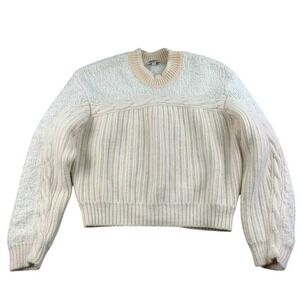 Kenzo Paris Sweater Women M Cream Mixed Cable Knit Pullover Wool Blend Cozy